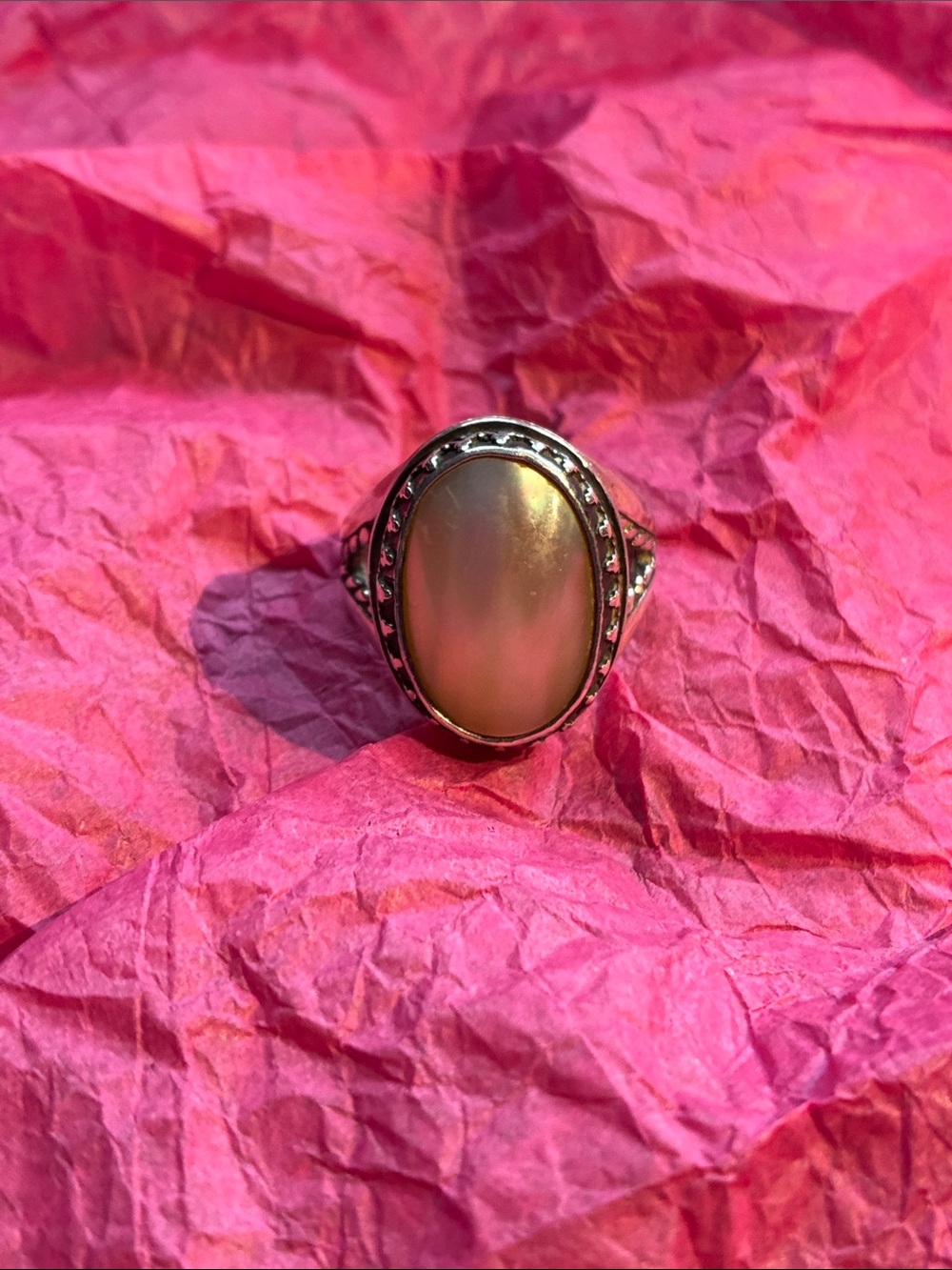 Sterling Silver Pink Mother-of-Pearl Ring Carolyn Pollack 10.12 Grams Size 9